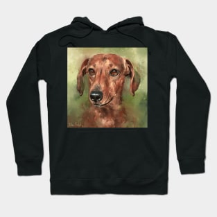 Painting of a Dachshund with a Red Coat Hoodie